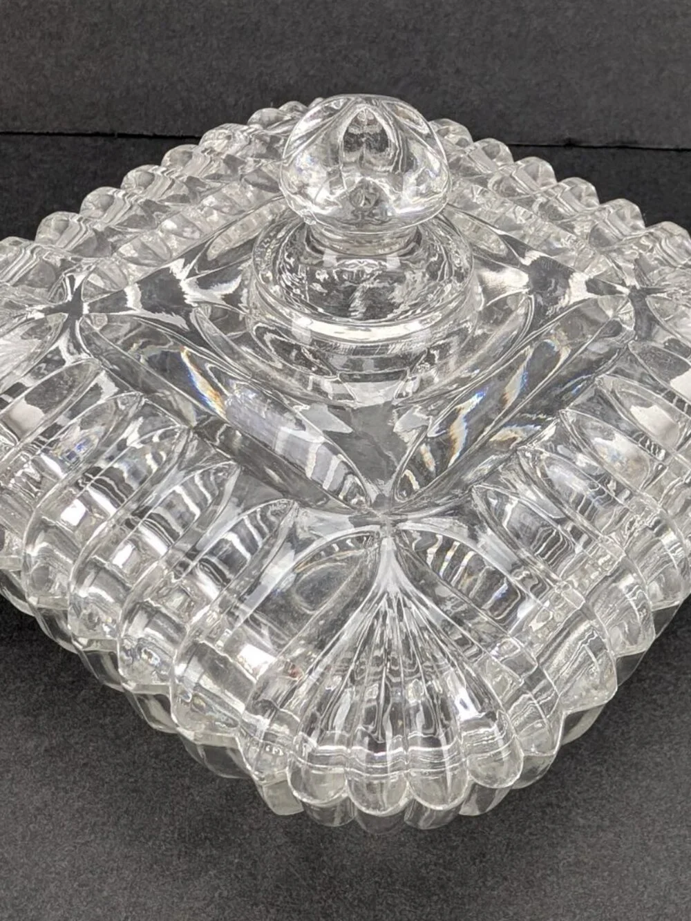 Vintage Anchor Hocking Square Clear Cut Glass Candy Nut Dish with Lid 6.5